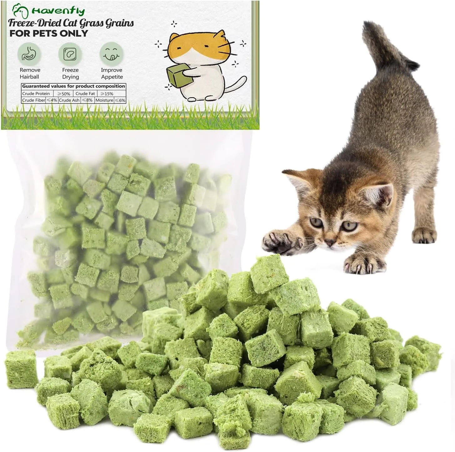 Katzengras-Snack gefriergetrocknet mit Hühnerbrust