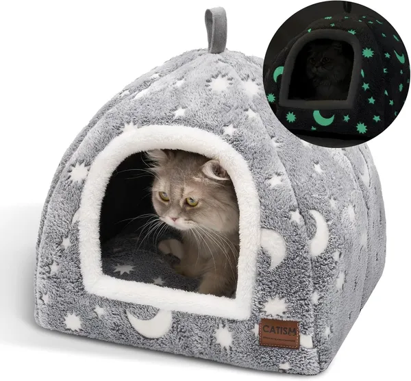 CATISM Fluoreszierende Kuschelhöhle mit Stern- und Mondmuster